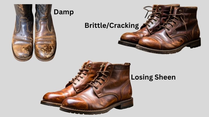 signs of leather boots getting water-damaged