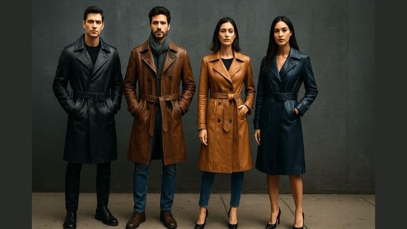 genuine leather trench coat style