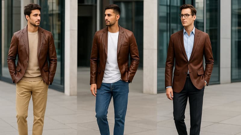 men's brown leather blazer