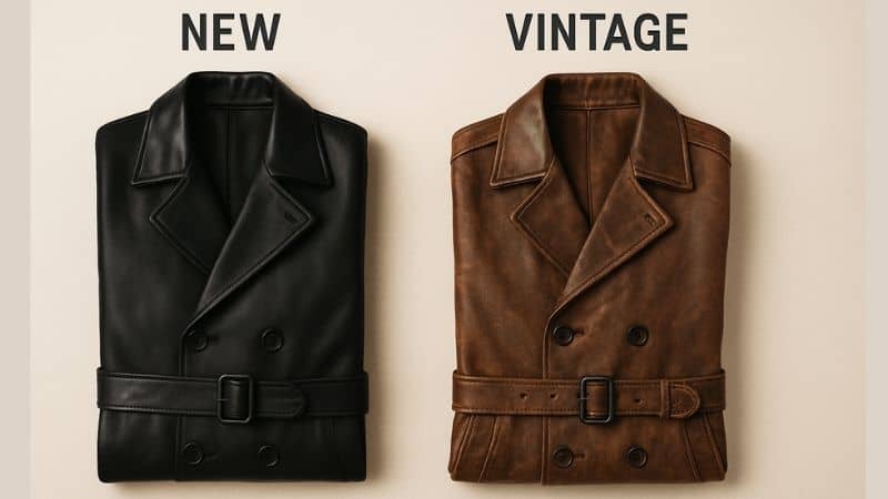 new vs used leather trench coat