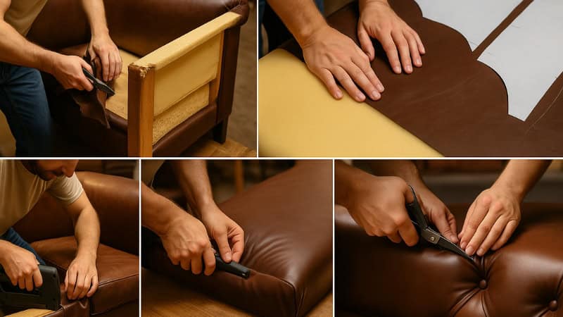 upholstering leather coach in step by step