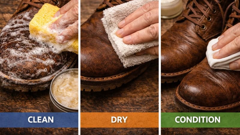 steps of using both saddle soap and leather conditioner