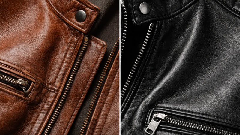 Brown leather jacket vs black leather jacket texture and grain