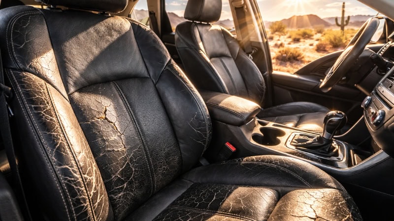 Cracked car leather seats from desert heat exposure