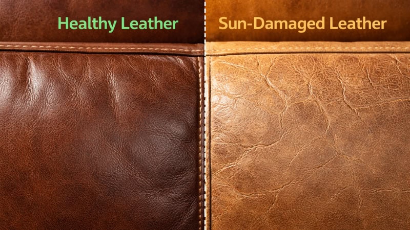 Healthy leather compared to sun-damaged cracked leather