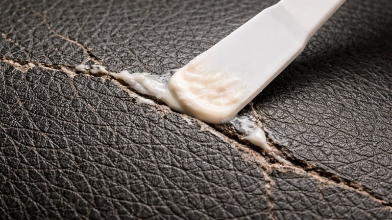 Leather filler applied into surface crack