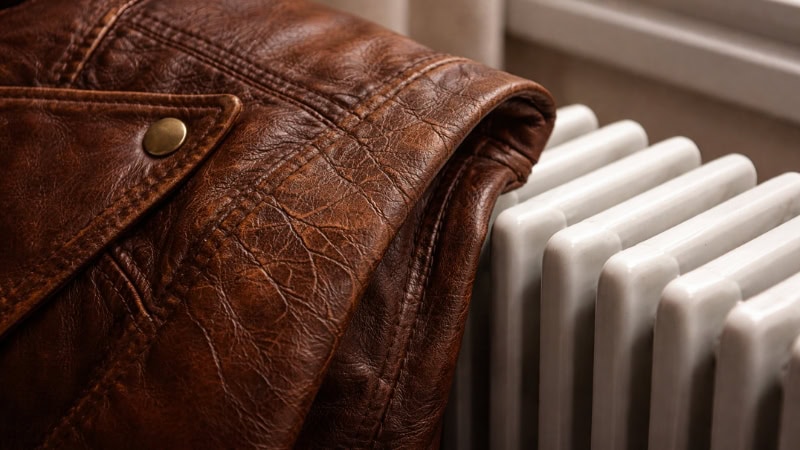 Leather item damaged by heat from a nearby heater