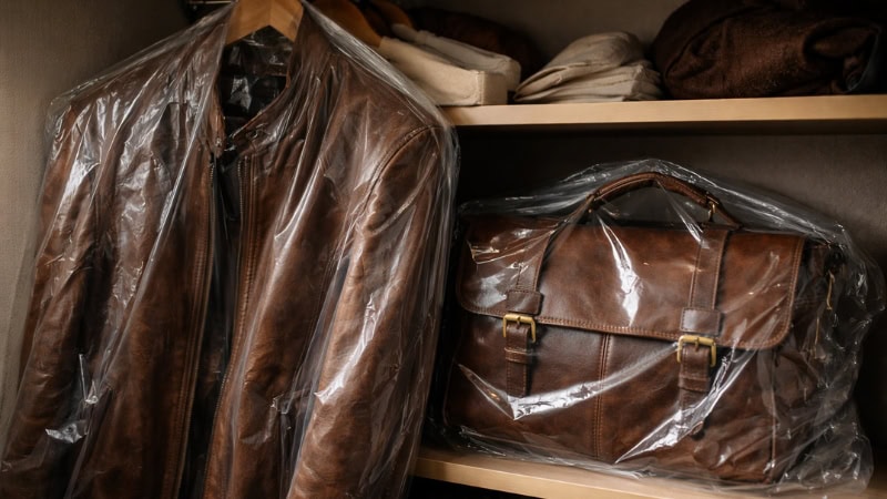 Plastic storage causing leather creasing and damage