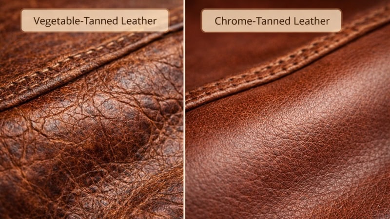 Vegetable-tanned vs chrome-tanned leather texture