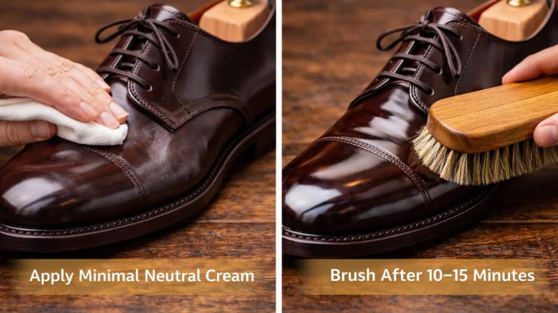 shell cordovan bloom before and after brushing comparison
