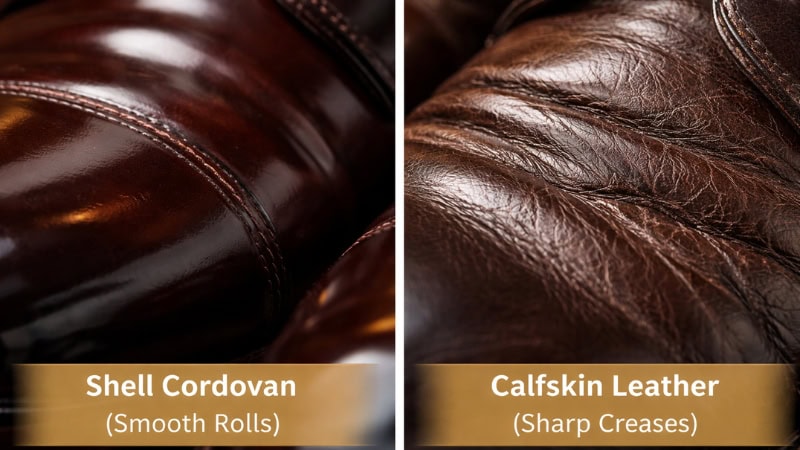 shell cordovan rolls vs calfskin creases leather