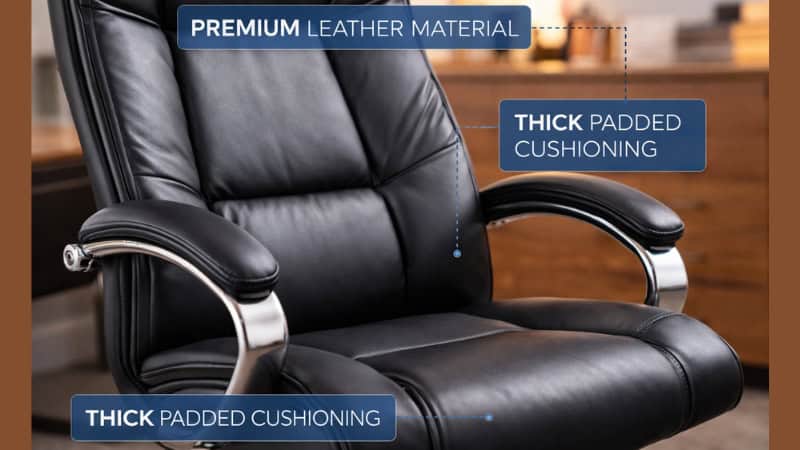 Executive leather office chair with thick padded cushioning