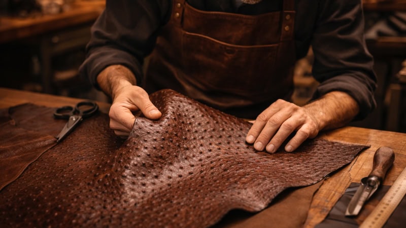 Genuine full quill ostrich leather craftsmanship