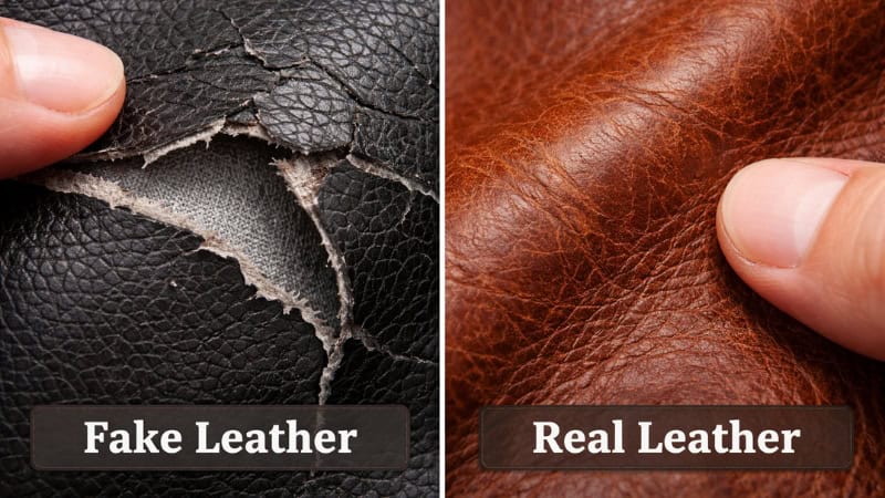 fake leather peeling vs real leather aging comparison