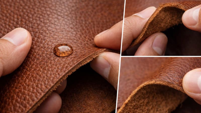 identify real leather grain edge backside water test