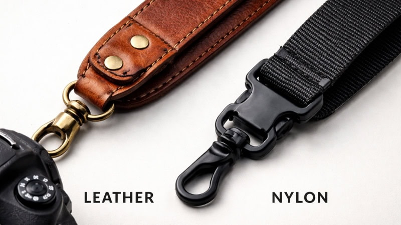 leather vs nylon camera strap texture comparison