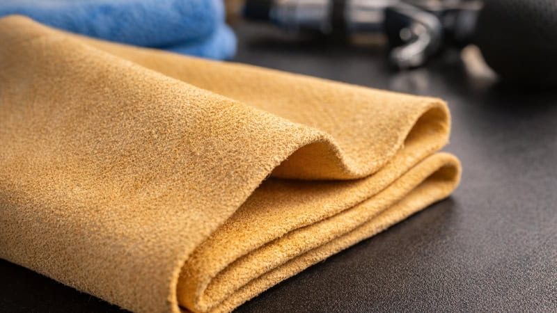 natural chamois leather cloth texture close-up