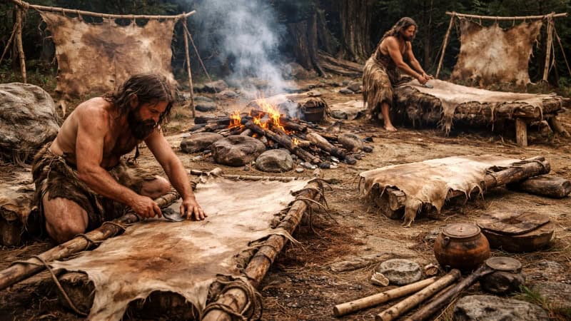 prehistoric animal hide tanning process