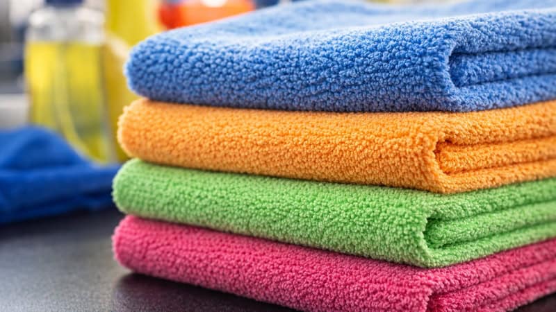 stack of colorful microfiber cleaning towels