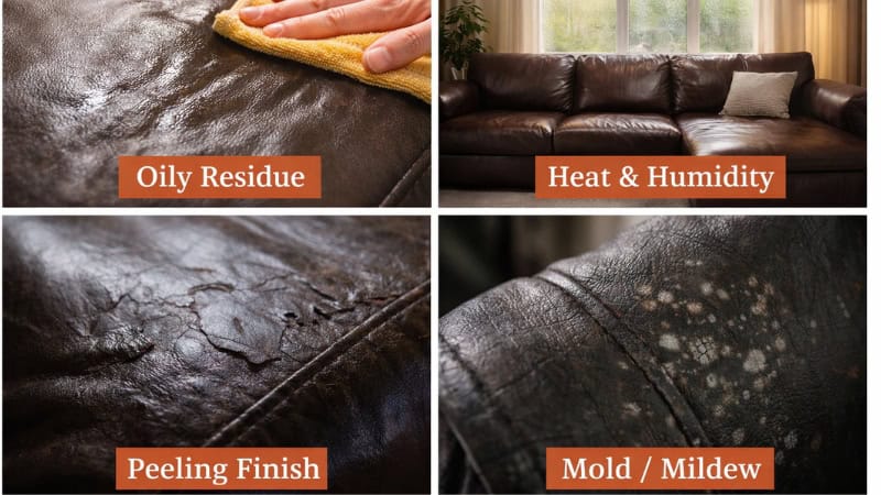 sticky leather causes infographic residue humidity mold peeling