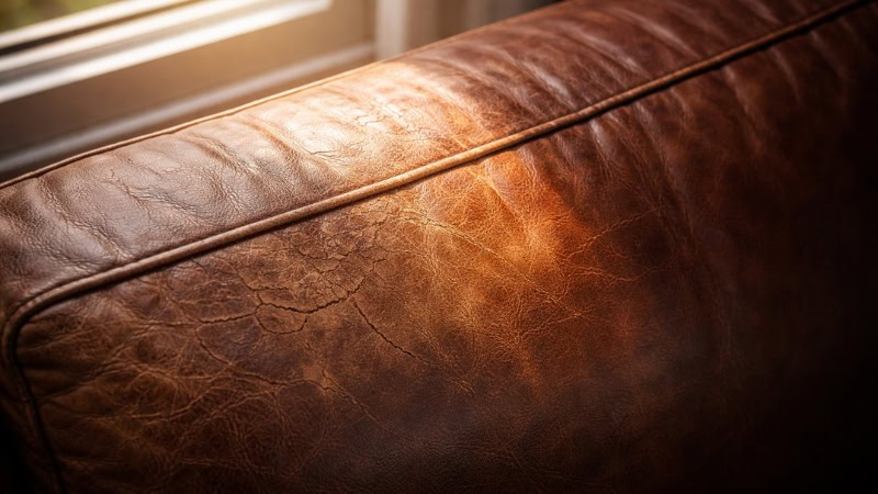 sun damaged leather surface UV faded cracked texture close up