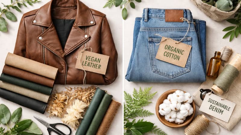 vegan leather and sustainable denim materials