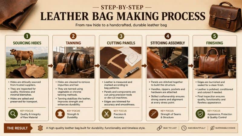 Step-by-step leather bag manufacturing process