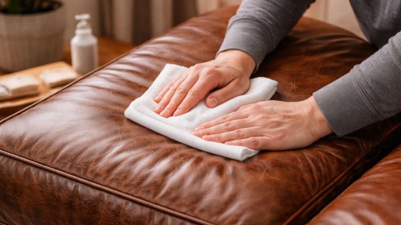 cleaning leather surface with microfiber cloth