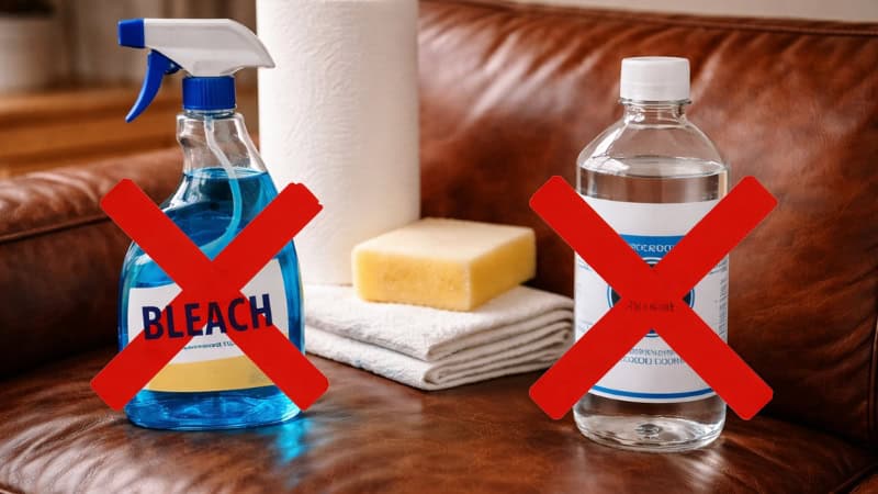 harsh cleaning products like bleach and alcohol unsafe for leather