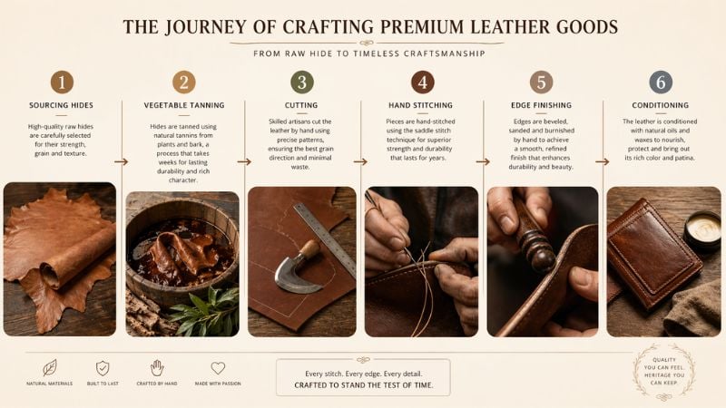 hnadcrafting leather goods in 6 steps