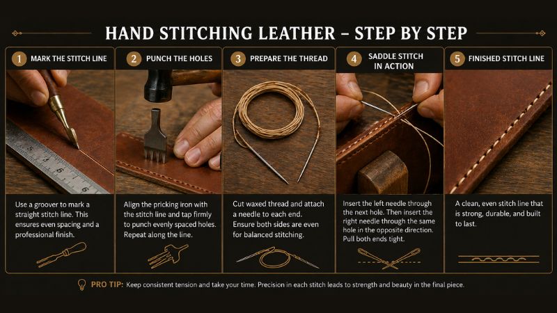 how to hand-stitch leather