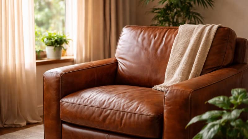leather chair in shaded room preventing drying and cracking naturally