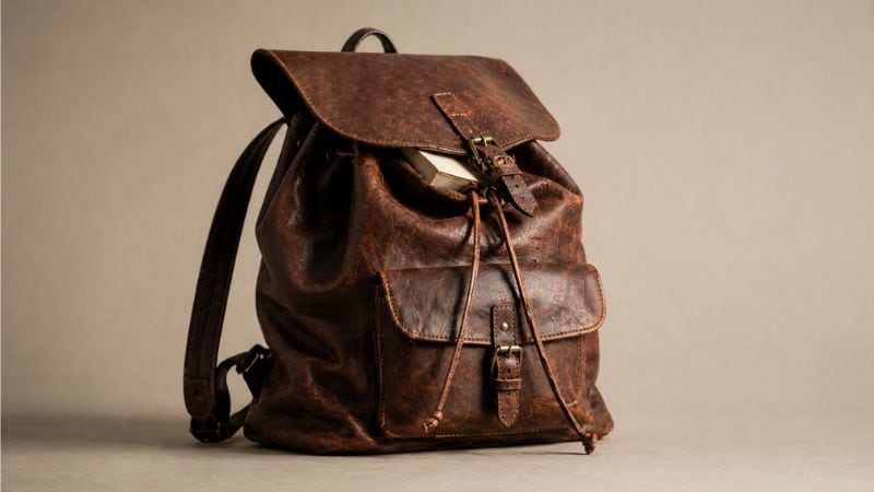 soft leather knapsack drawstring flap design