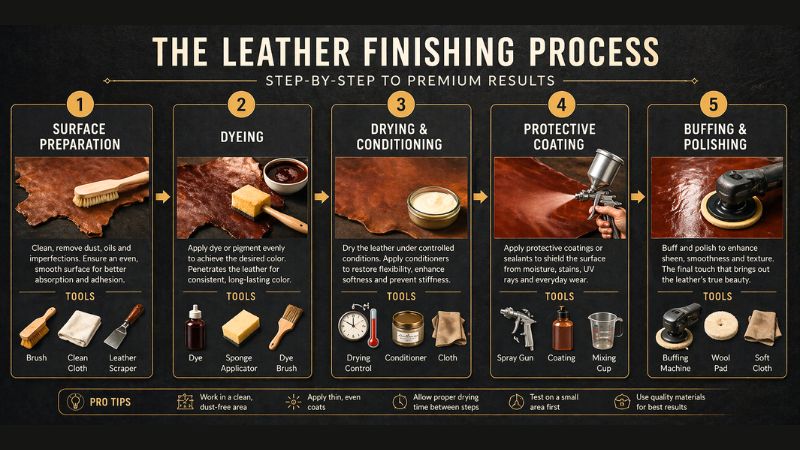 step by step leather finishing process