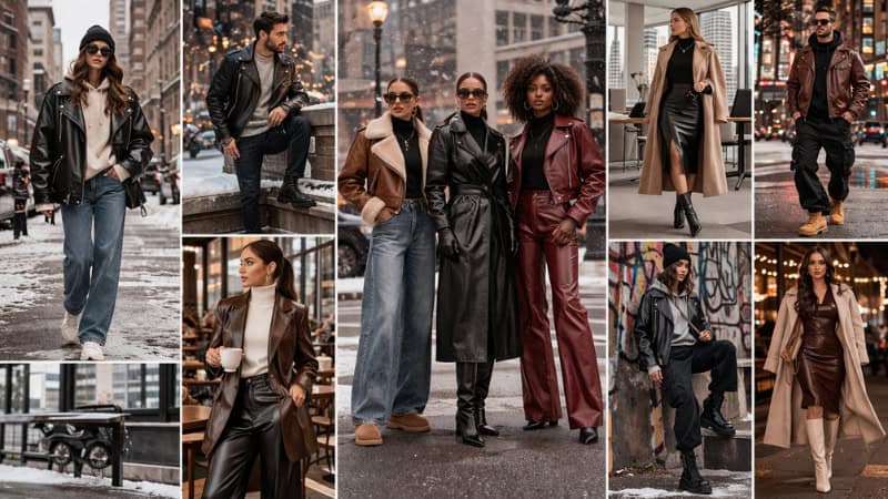 winter leather outfits for men and women street and office style