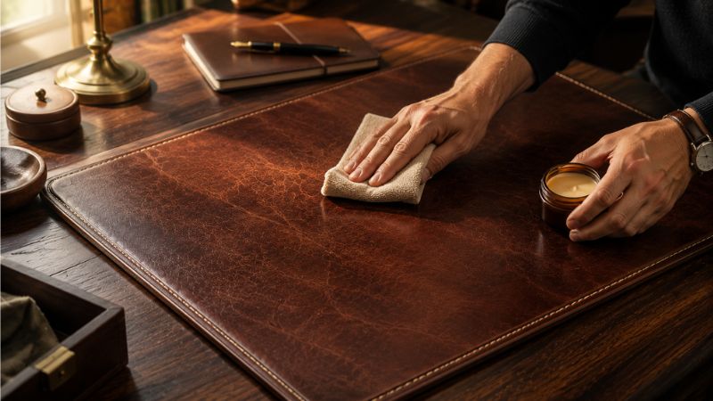 cleaning-conditioning-leather-desk-blotter