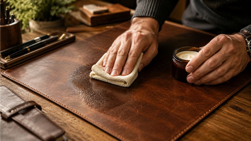 cleaning-conditioning-leather-desk-topper